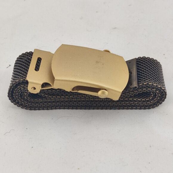 Metal Mesh Fully Adjustable Belt Max 35" Solid Brass Buckle Vintage - Picture 2 of 7